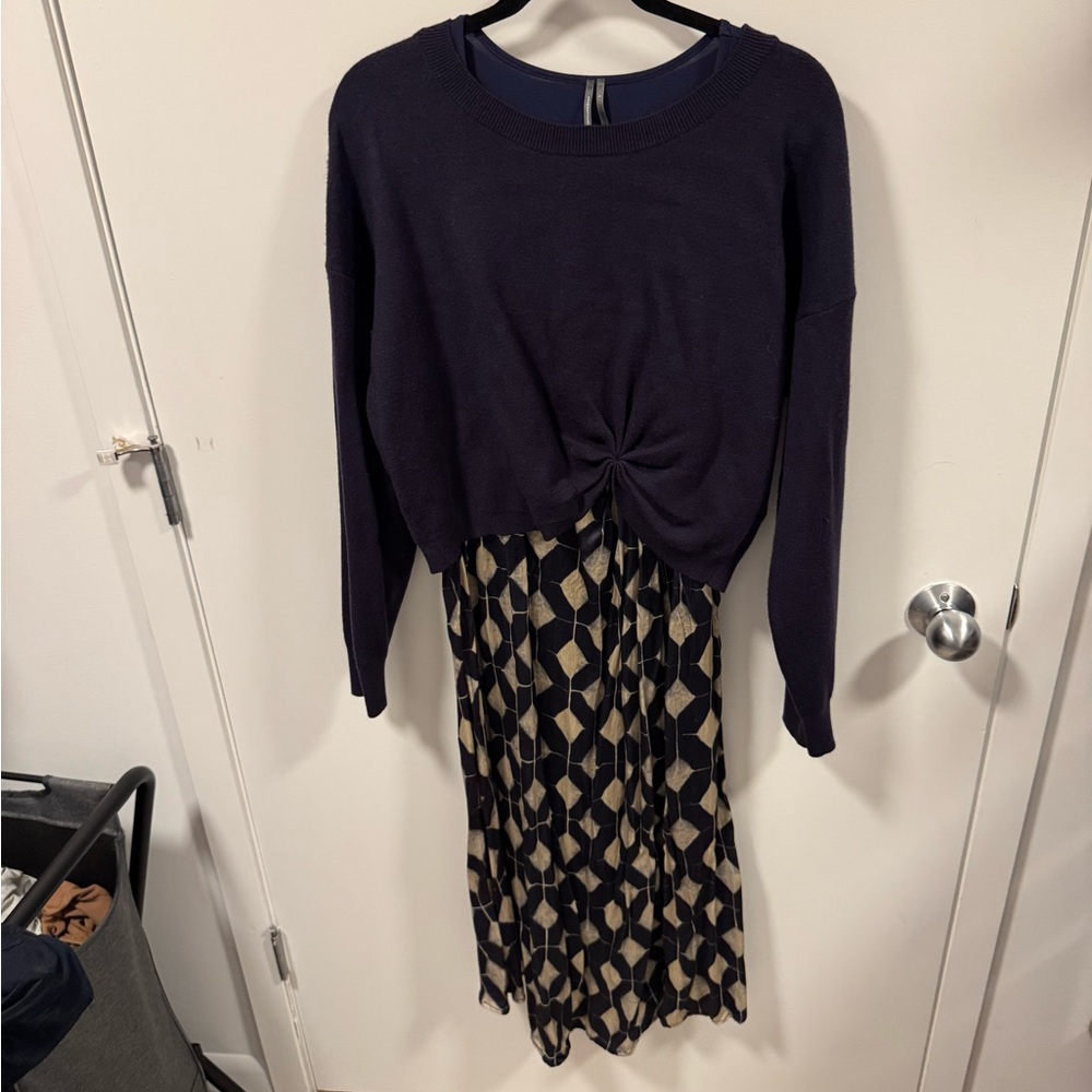 Anthropologie Gemini Twofer Navy Dress and Sweater Set